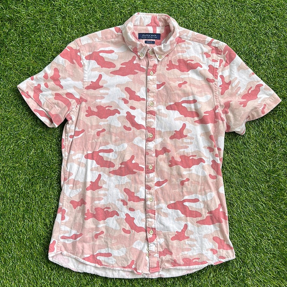 Zara Man Camouflage Short Sleeve Button-down Shirt